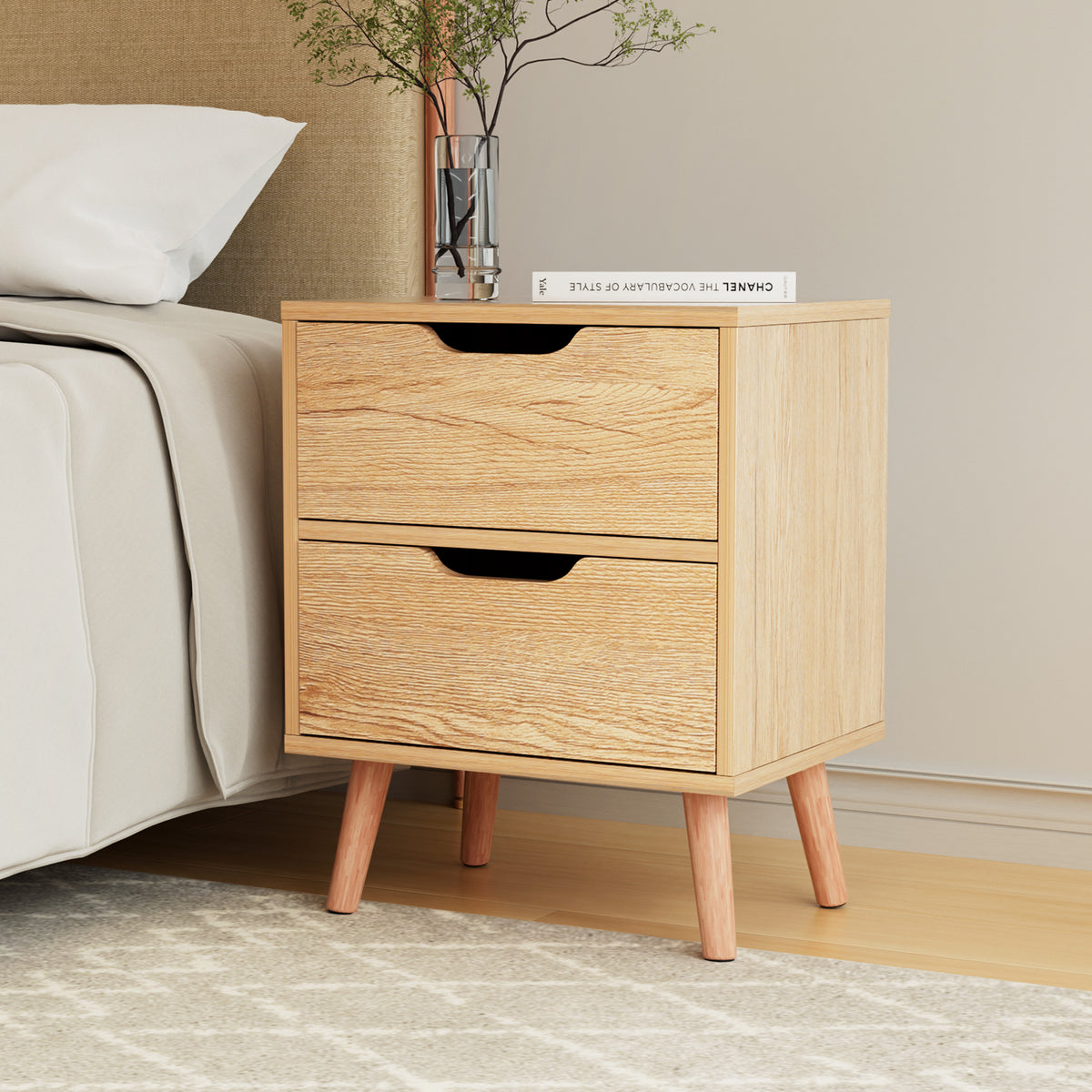 Bedside Table | 2 Drawer Nightstand | BODEN Design | Pine Finish