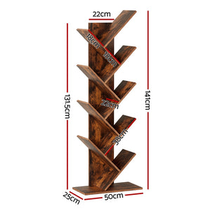 Tree Bookshelf | 9-Tier Freestanding Bookcase | Walnut Finish