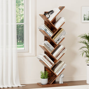 Tree Bookshelf | 9-Tier Freestanding Bookcase | Walnut Finish