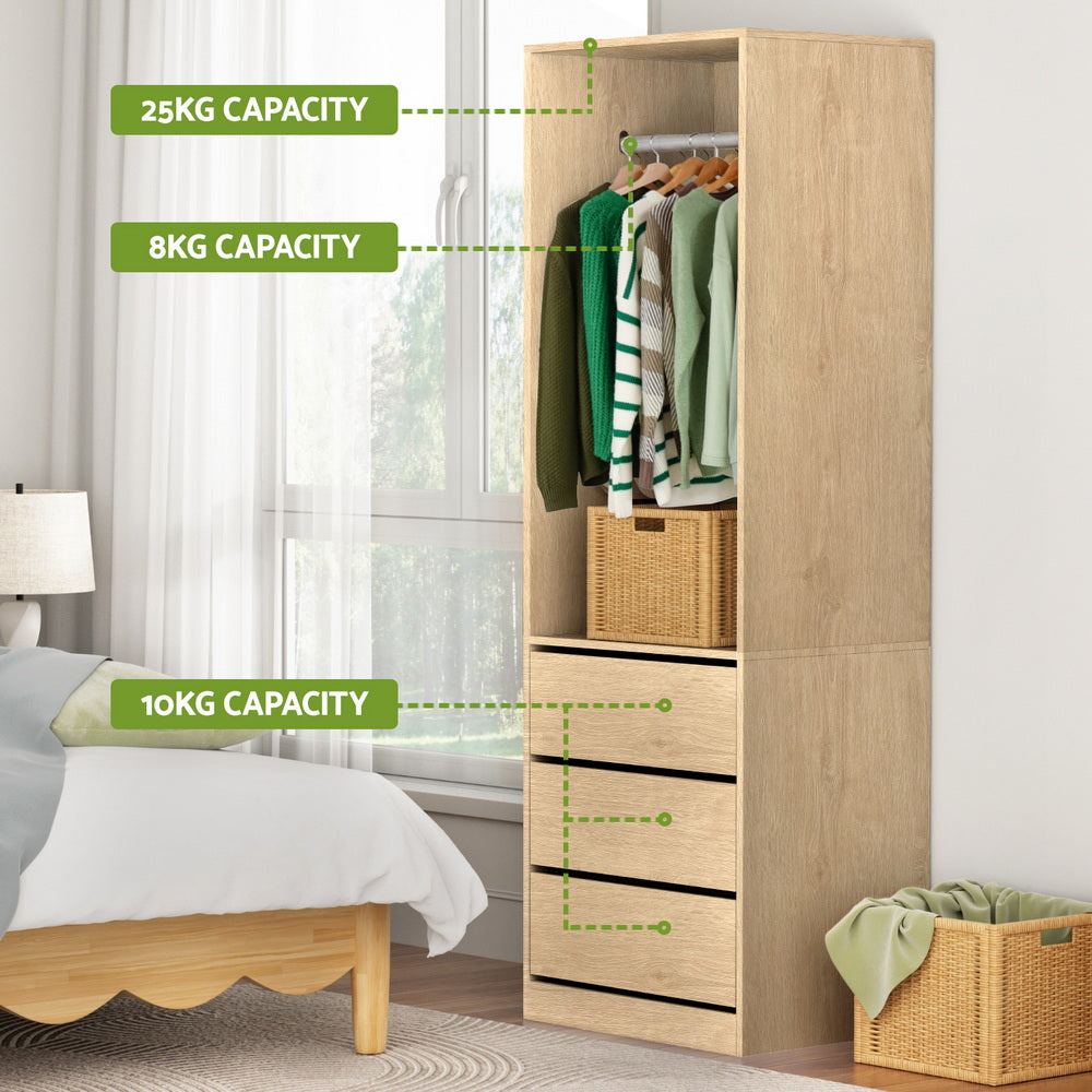 Wardrobe Closet | Clothes Storage Organiser | Pine Finish