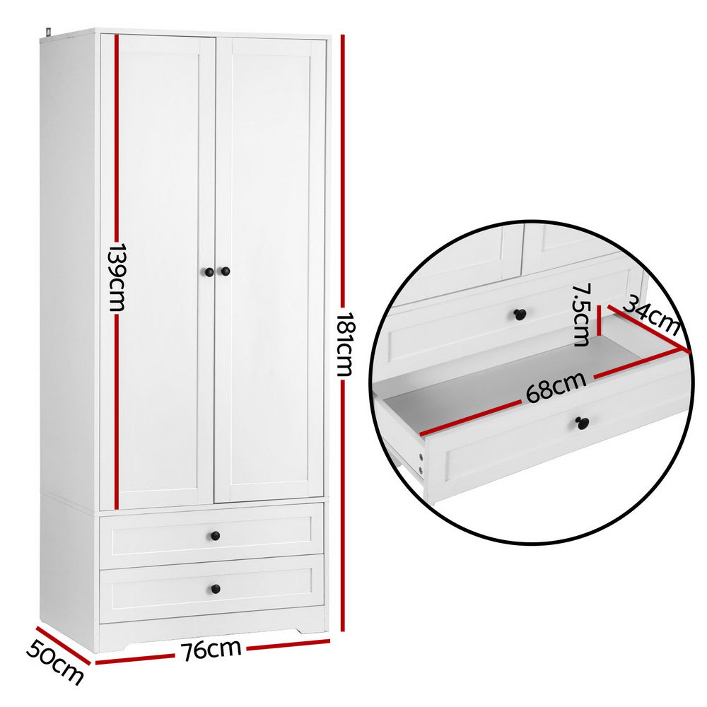 Artiss Wardrobe Closet | 2-Door Clothes Storage Organizer | White