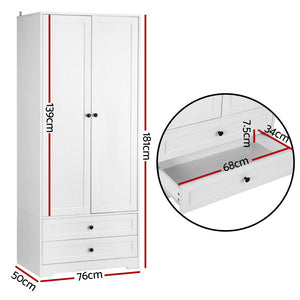 Artiss Wardrobe Closet | 2-Door Clothes Storage Organizer | White