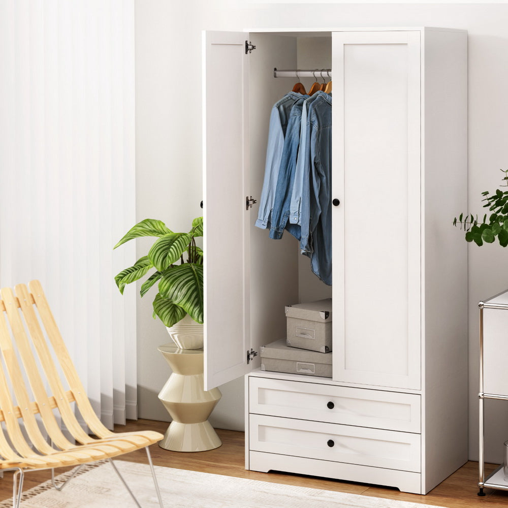 Artiss Wardrobe Closet | 2-Door Clothes Storage Organizer | White