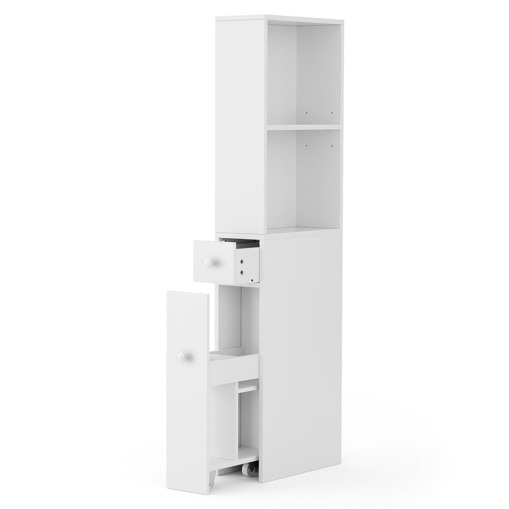 Bathroom Cabinet | Slim Storage Organiser | Drawers | Toilet Corner | 135cm | White