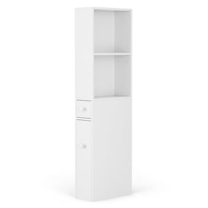 Bathroom Cabinet | Slim Storage Organiser | Drawers | Toilet Corner | 135cm | White