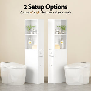 Bathroom Cabinet | Slim Storage Organiser | Drawers | Toilet Corner | 135cm | White