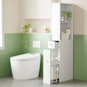 Bathroom Cabinet | Slim Storage Organiser | Drawers | Toilet Corner | 135cm | White
