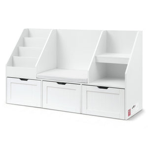 Kids Storage Bench | Bookshelf + Toy Box | Drawer + Seat Cabinet | White