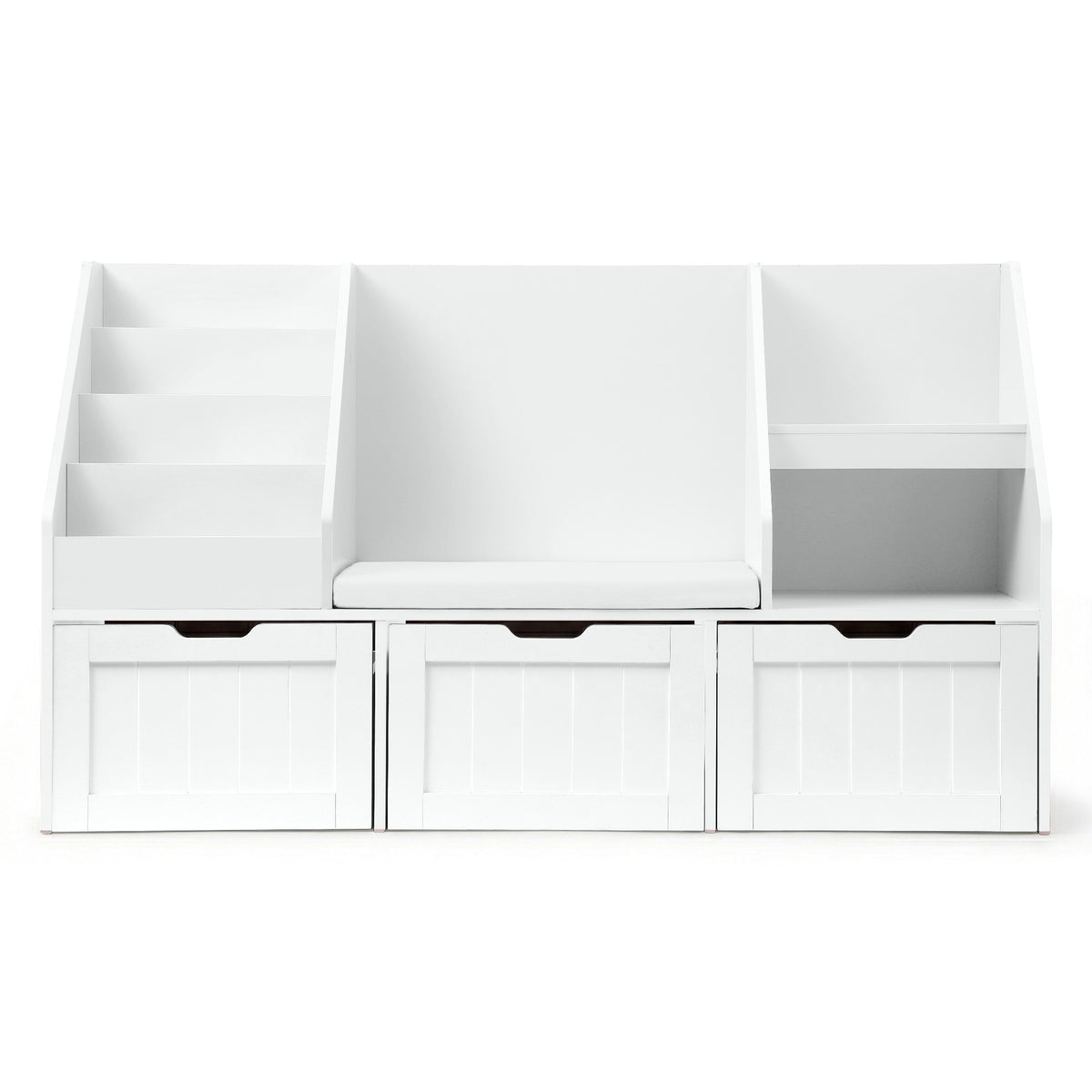 Kids Storage Bench | Bookshelf + Toy Box | Drawer + Seat Cabinet | White