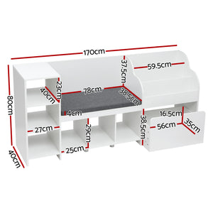 Kids Storage Unit | Bench Seat + Bookshelf + Toy Box | 170cm | White