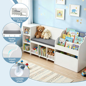 Kids Storage Unit | Bench Seat + Bookshelf + Toy Box | 170cm | White