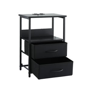 Artiss Bedside Table LED Nightstand Charging Station 2 Drawers Foldable Black