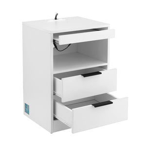 Artiss Bedside Table LED Nightstand Charging Station 2 Drawers - White