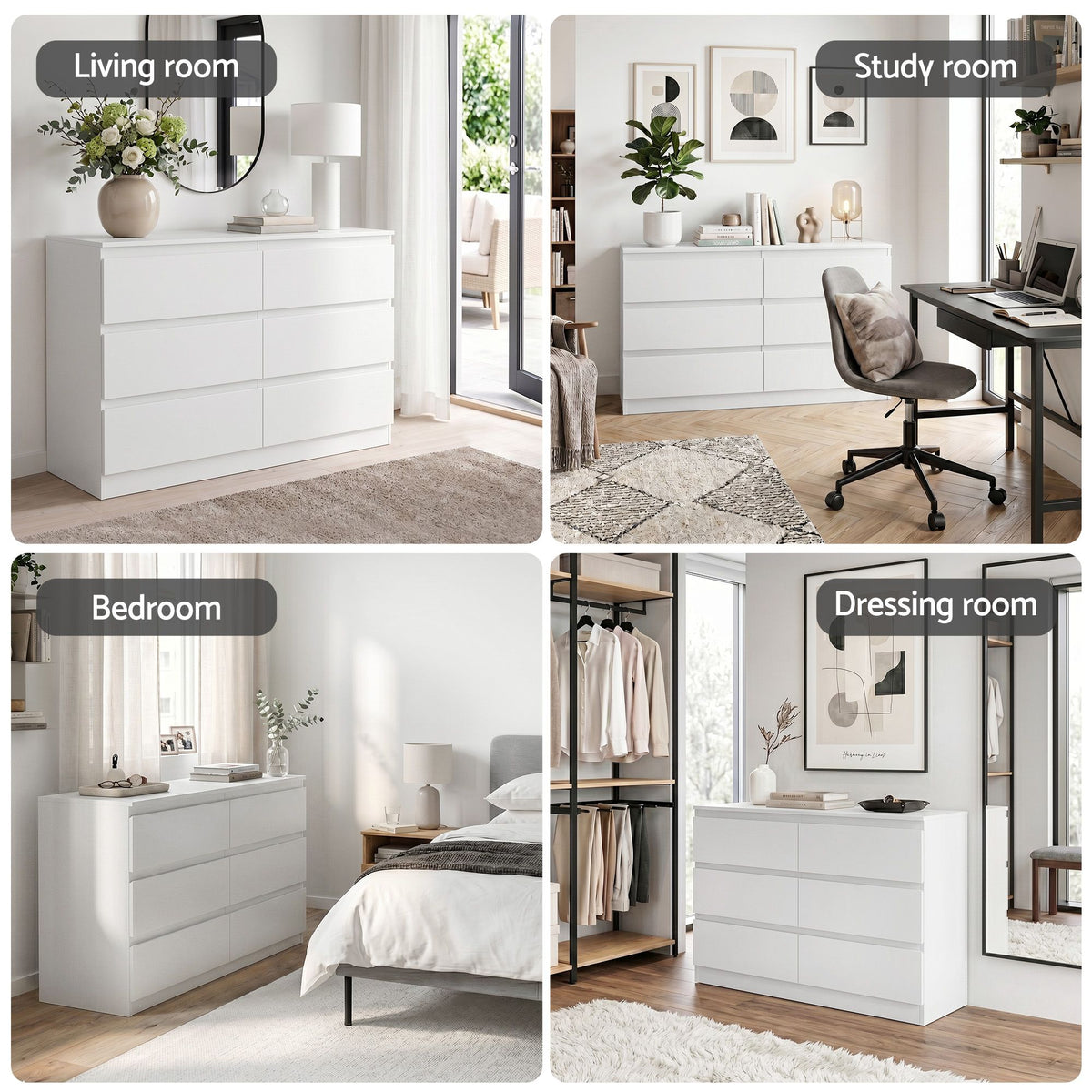 Artiss 6 Chest of Drawers Lowboy White
