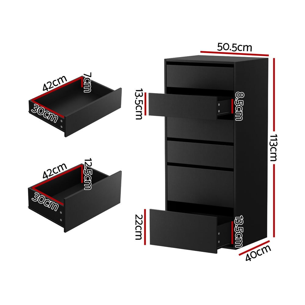 6 Drawer Tallboy | Dresser Storage Cabinet | Black