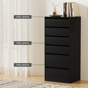 6 Drawer Tallboy | Dresser Storage Cabinet | Black