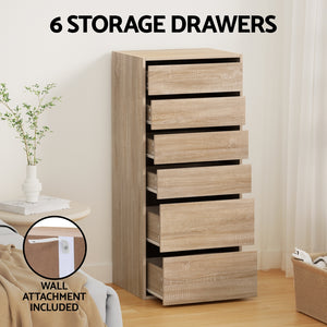 6 Drawer Tallboy Dresser | Pine Look | Vertical Storage (Style 2)