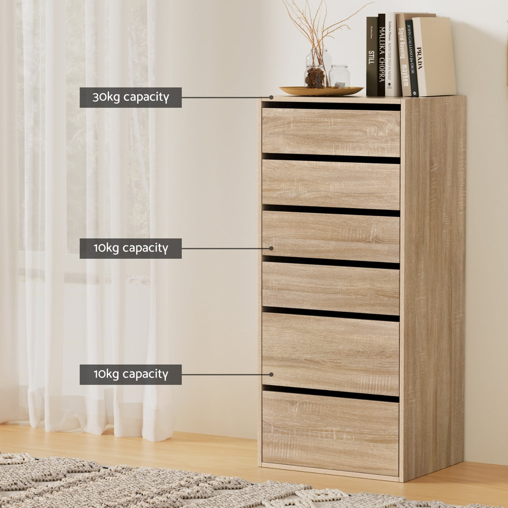 6 Drawer Tallboy Dresser | Pine Look | Vertical Storage (Style 2)