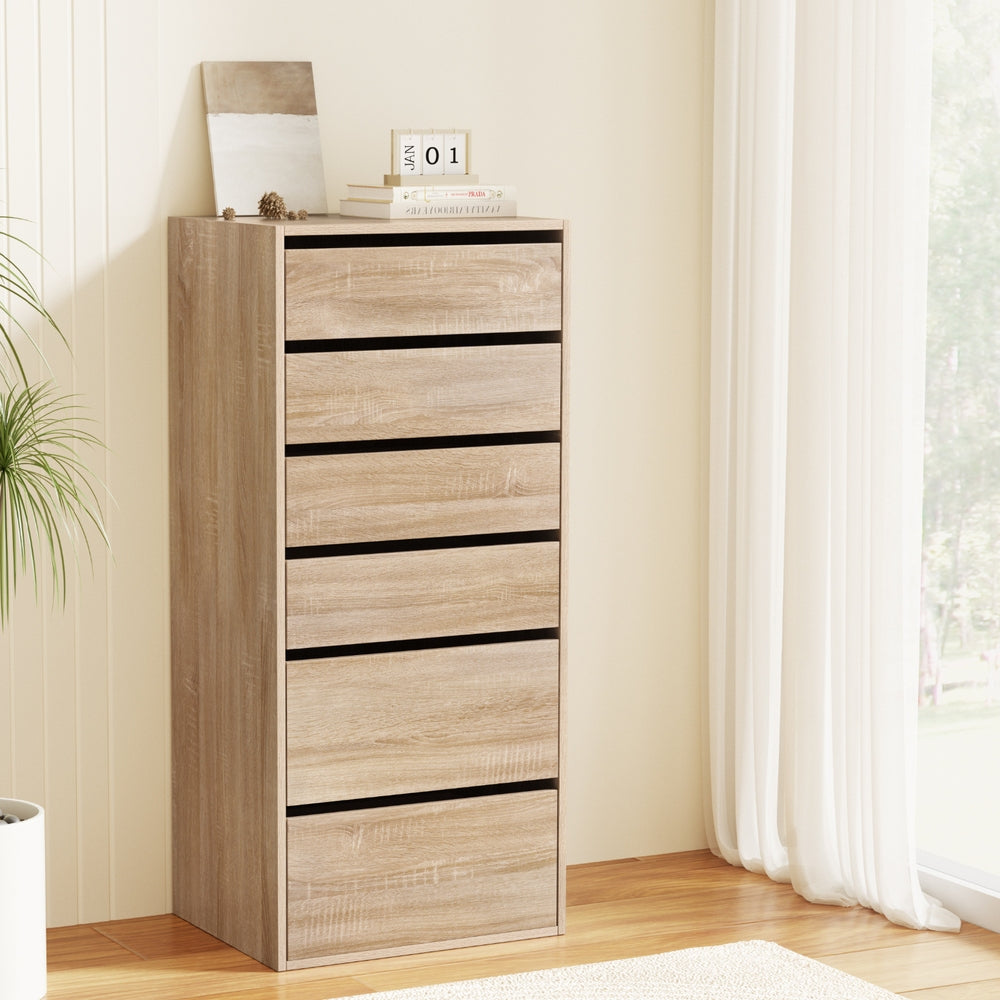 6 Drawer Tallboy Dresser | Pine Look | Vertical Storage (Style 2)
