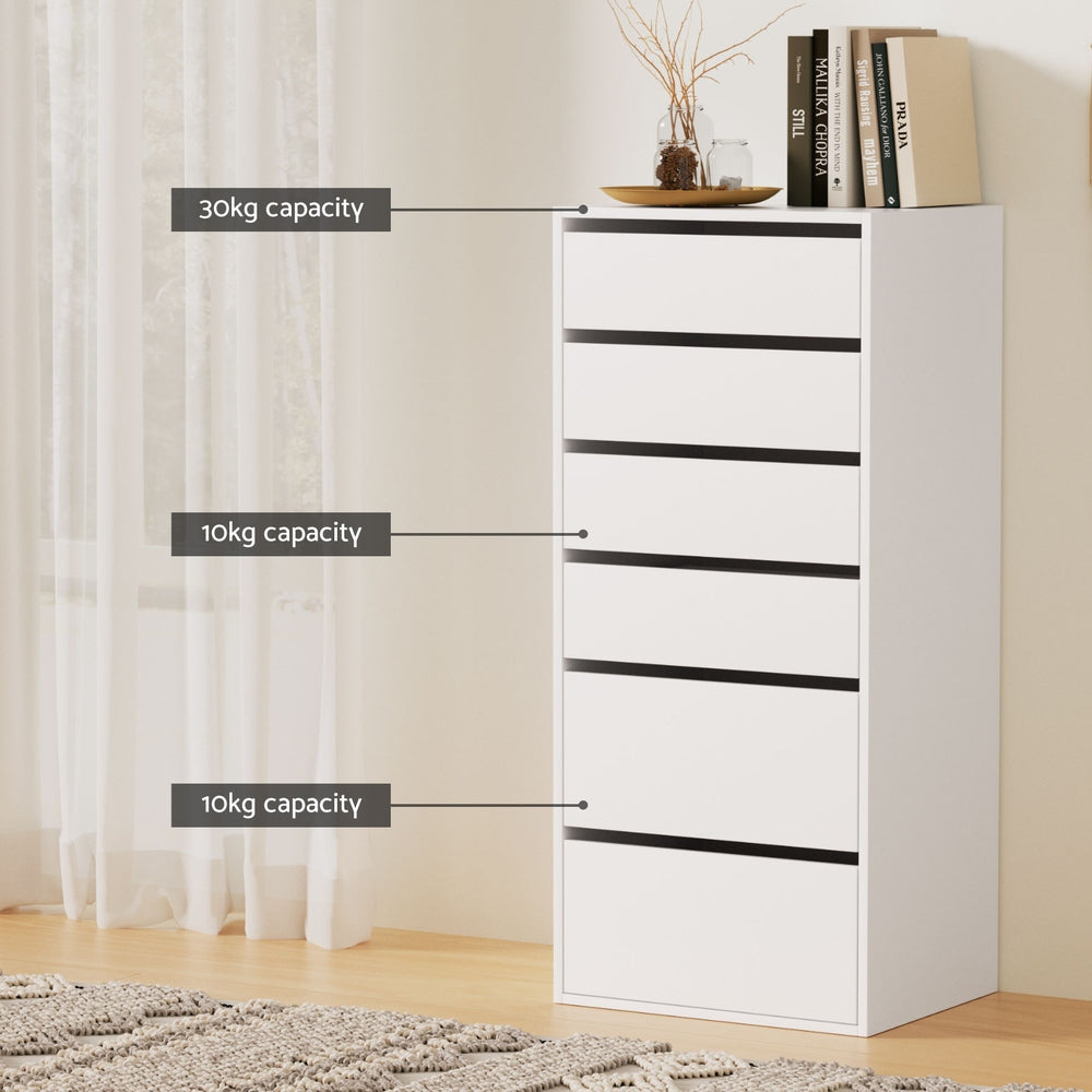 6-Drawer Chest of Drawers | Tallboy Dresser | White