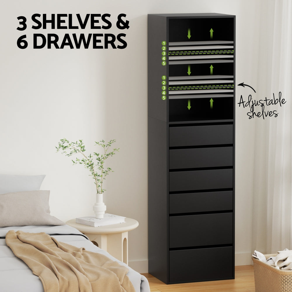 Tallboy Cabinet | 6 Drawers | Black Finish
