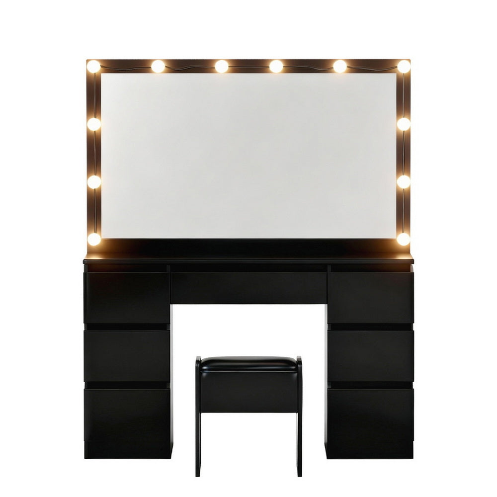 Makeup Vanity Set | 12 LED Bulbs | Stool Included | Black