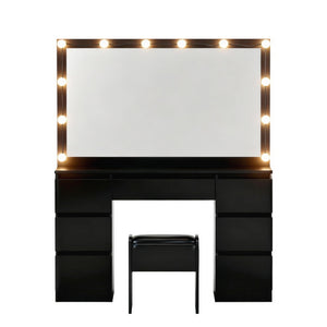 Makeup Vanity Set | 12 LED Bulbs | Stool Included | Black