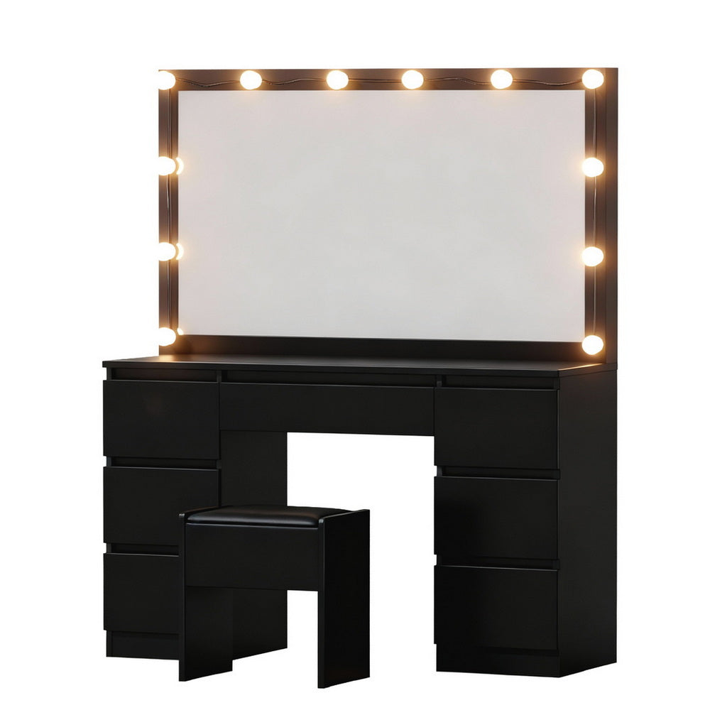 Makeup Vanity Set | 12 LED Bulbs | Stool Included | Black