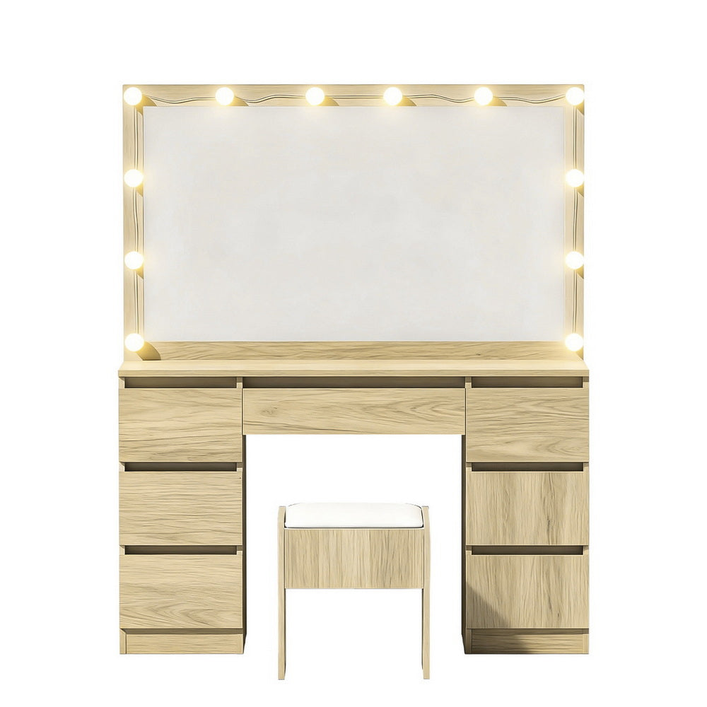 Dressing Table Set | 12 LED Bulbs | Stool Included | Wood