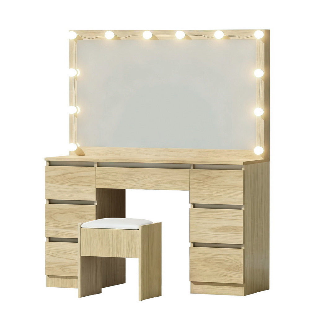 Dressing Table Set | 12 LED Bulbs | Stool Included | Wood