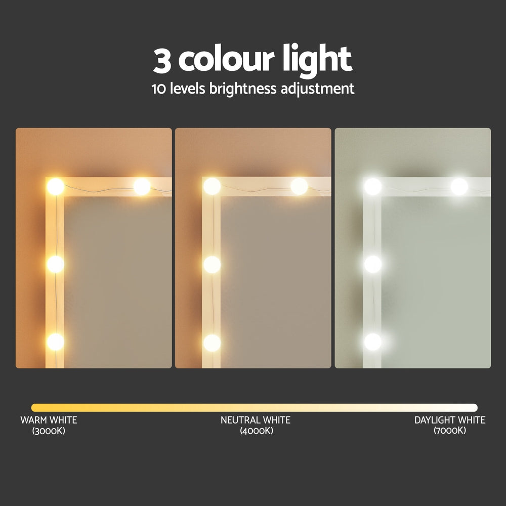 Dressing Table Set | Vanity Desk with Stool & 12 LED Bulbs | White Finish