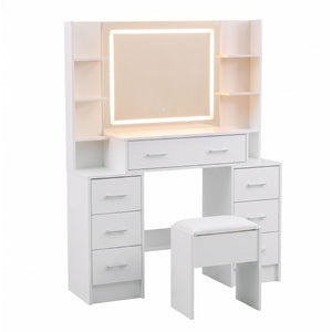 Artiss Dressing Table Vanity Desk Set Stool LED Charging Station White