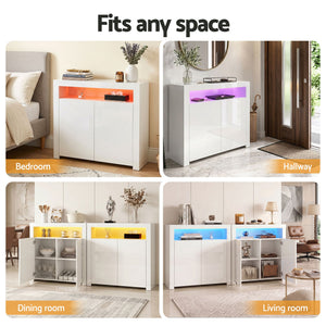 Artiss 2x Buffet Sideboard Cabinet LED Cupboard High-Gloss Storage Pantry ARNO