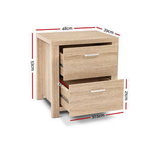Artiss Bedside Tables | 2X | MAXI | 2 Drawers | Pine