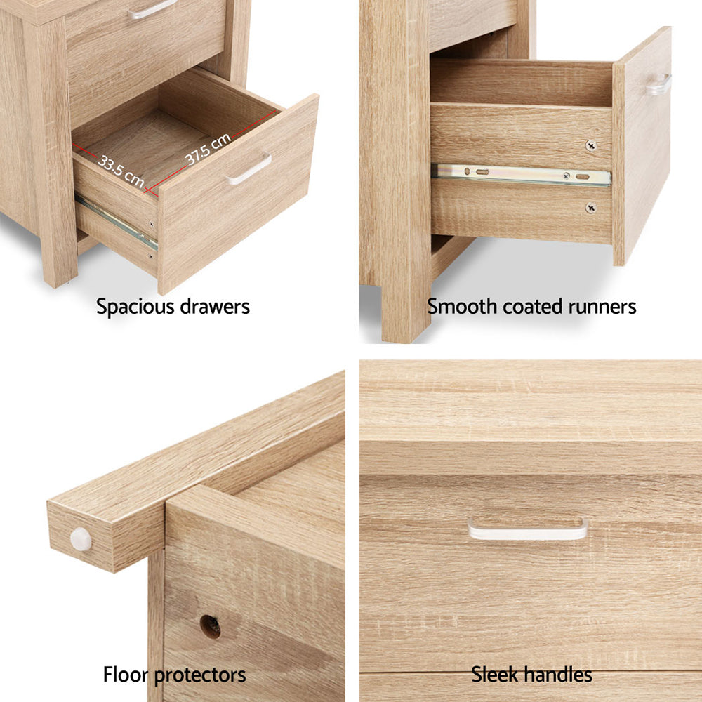 Artiss Bedside Tables | 2X | MAXI | 2 Drawers | Pine