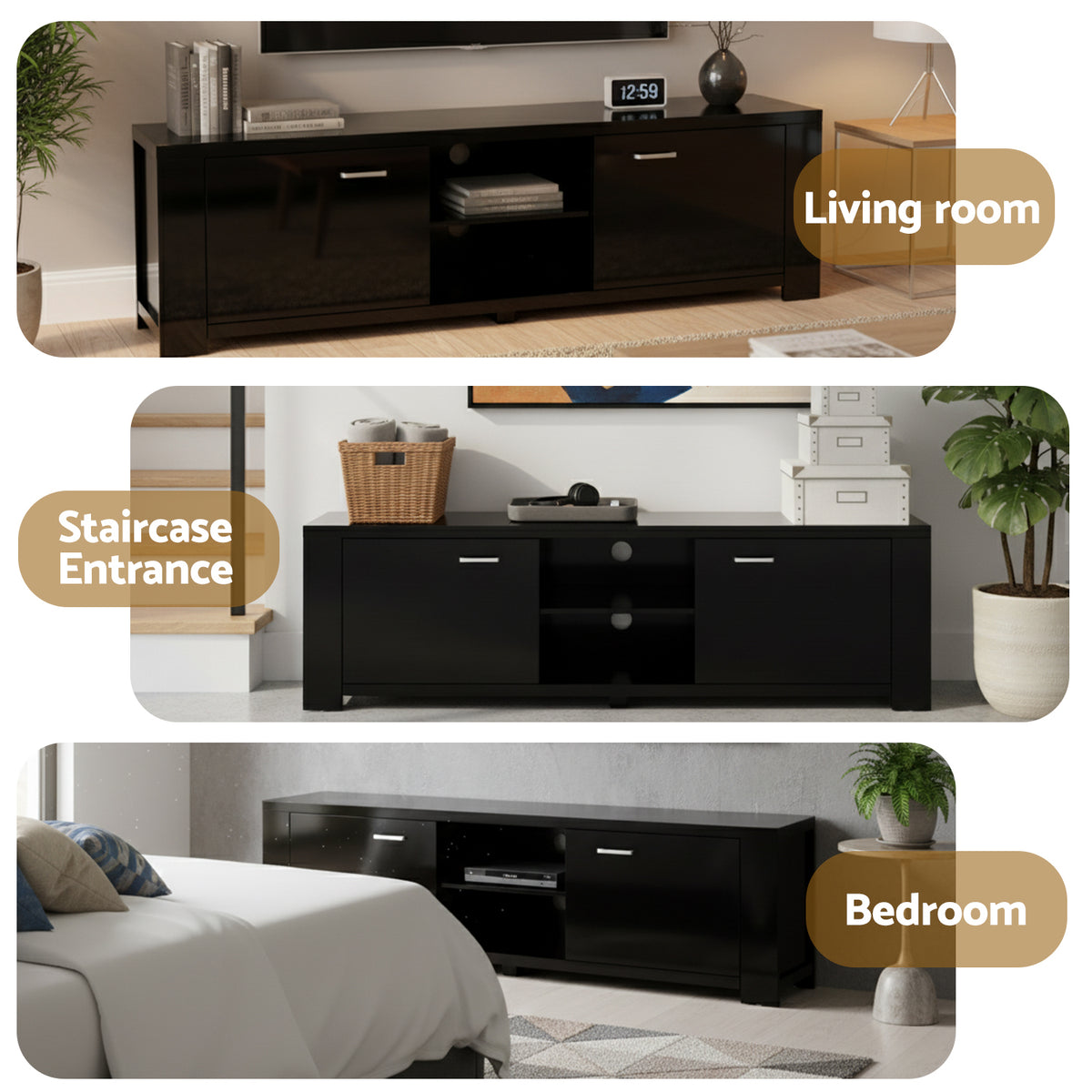 TV Cabinet | Entertainment Unit | 160cm | Black | Maxi Style