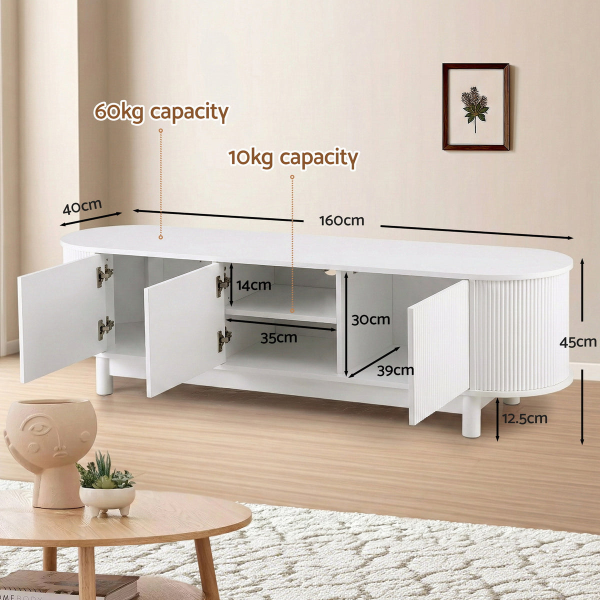 TV Unit 160cm | Entertainment Unit | Storage Cabinet | White