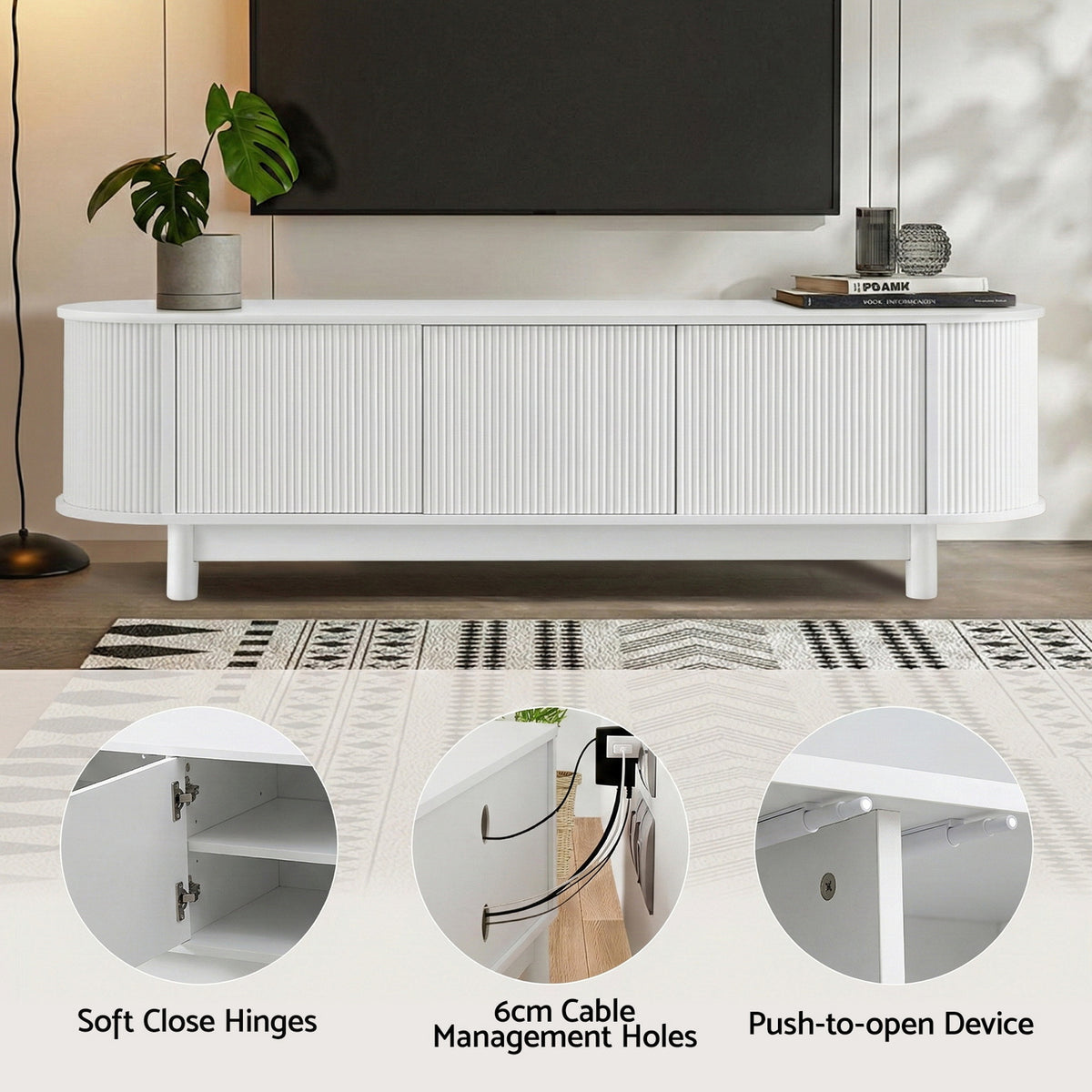 TV Unit 160cm | Entertainment Unit | Storage Cabinet | White