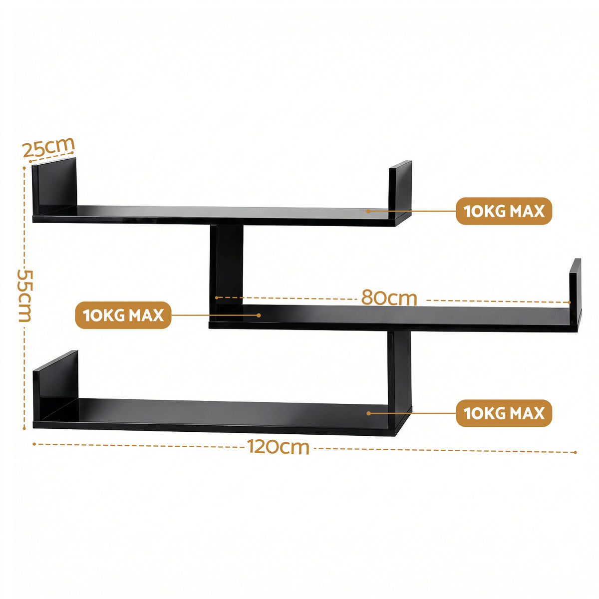 Floating Wall Shelf | 3 Tier | Black