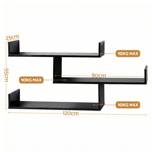 Floating Wall Shelf | 3 Tier | Black