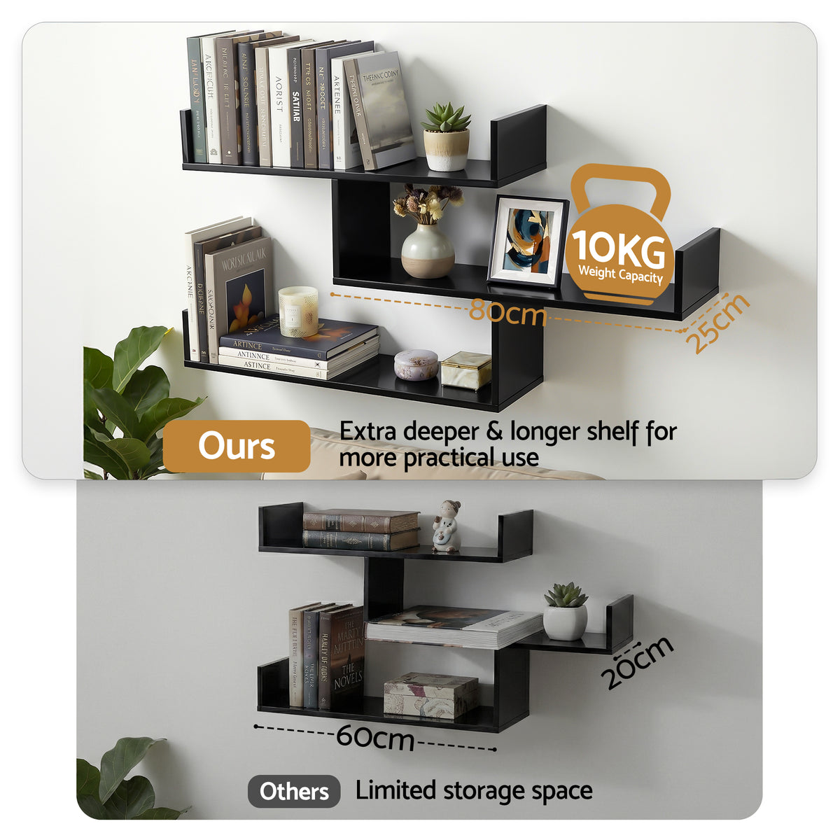 Floating Wall Shelf | 3 Tier | Black