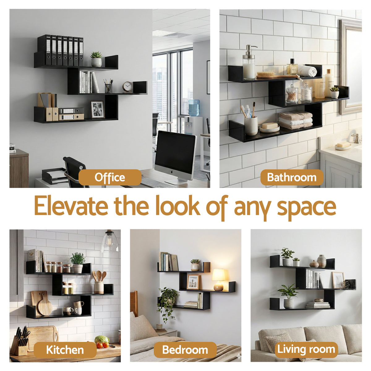 Floating Wall Shelf | 3 Tier | Black