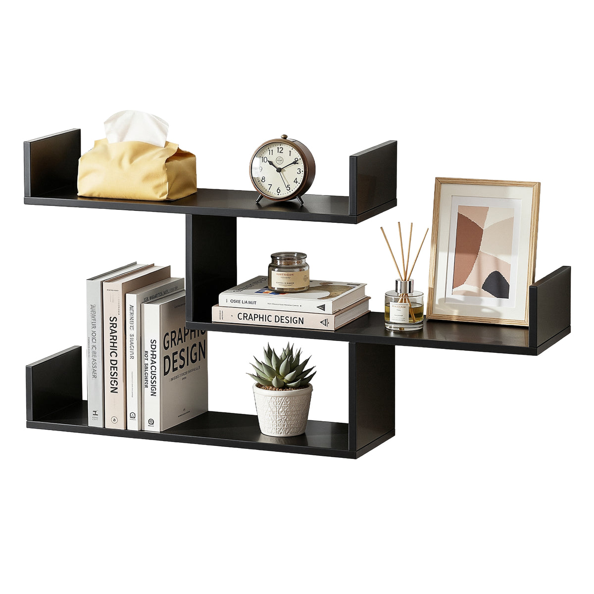 Floating Wall Shelf | 3 Tier | Black