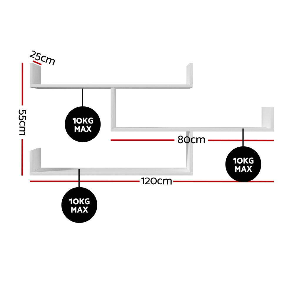 Wall Shelf | 3-Tier Floating Storage | White Finish