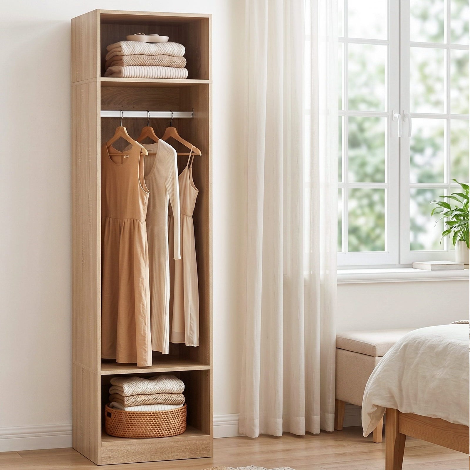 Wardrobe Clothes Closet | Storage Organiser with Shelf | Pine