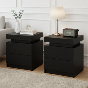 Bedside Tables Set 2pc | 2 Drawers | Lift-Up Storage | Black