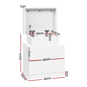 Bedside Tables Set 2pc | 2 Drawers | Lift-Up Storage | White