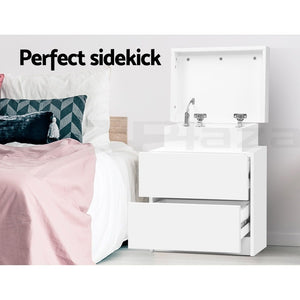 Bedside Tables Set 2pc | 2 Drawers | Lift-Up Storage | White