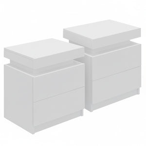Bedside Tables Set 2pc | 2 Drawers | Lift-Up Storage | White