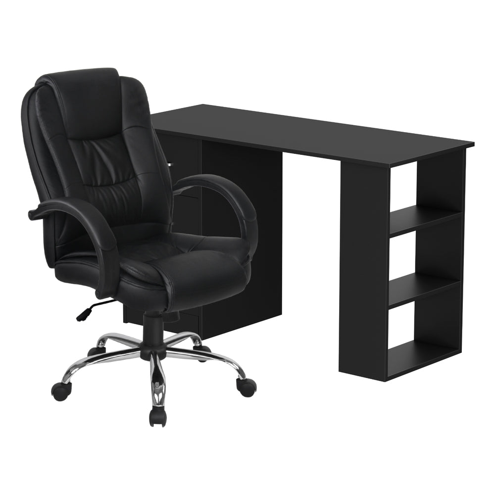 Artiss Office Set | 120cm Computer Desk + PU Leather Executive Chair | High Back | Black